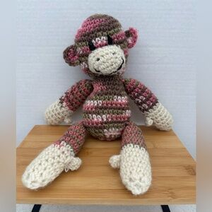 Handmade Crochet Monkey Plush Toy. Pink,  Green, Brown 13”. Baby Shower Gift
